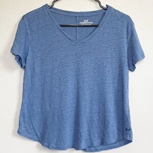 VINEYARD VINES Relaxed Fit Linen Short Sleeve Tee V-Neck Blue Size XS